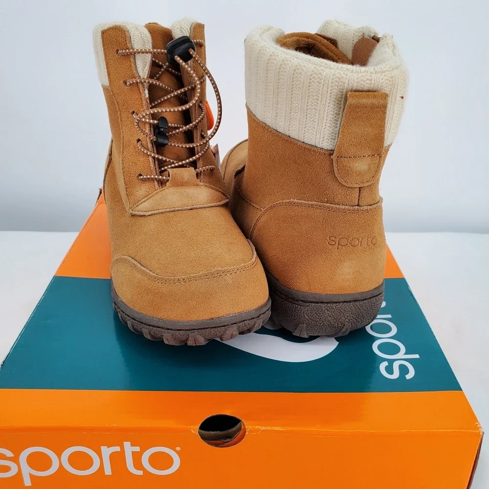 Sporto Womens 8.5 M Boho Water Resistant Suede Lace-Up Zip‎ Ankle Boot Camel New